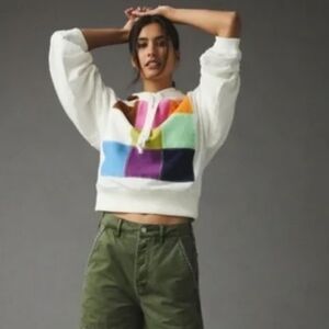 Anthropologie Color Block Hoodie - White, Pink, Orange, Green, Blue, Purple